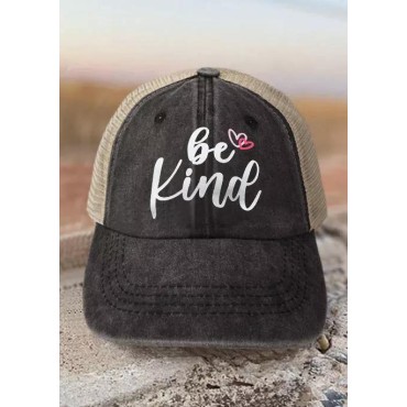Be Kind Heart Mesh Criss-Cross Baseball Cap - Black
