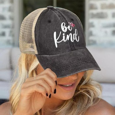 Be Kind Heart Mesh Criss-Cross Baseball Cap - Black