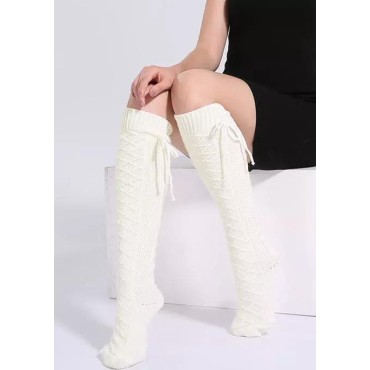 Bowknot Winter Leg Warmers Knitted Long Socks