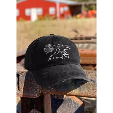 Just Breathe Dandelion Frayed Hem Baseball Cap