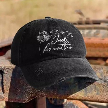 Just Breathe Dandelion Frayed Hem Baseball Cap