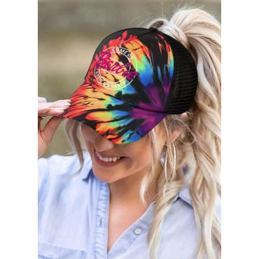 Reverse Tie Dye Rainbow Barbie Ponytail Baseball Cap