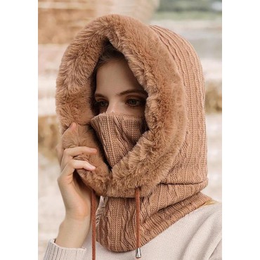 Winter 3in1 Knitted Fleece Lined Hooded Ski Mask Hat