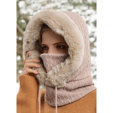 Winter 3in1 Knitted Fleece Lined Hooded Ski Mask Hat