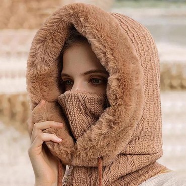 Winter 3in1 Knitted Fleece Lined Hooded Ski Mask Hat