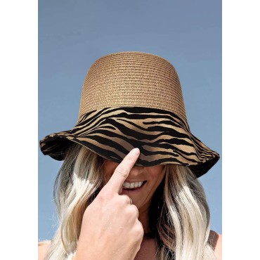 Zebra Splicing Sun Visor Wide Brim Straw Hat