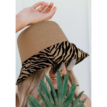Zebra Splicing Sun Visor Wide Brim Straw Hat