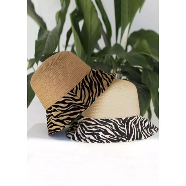Zebra Splicing Sun Visor Wide Brim Straw Hat