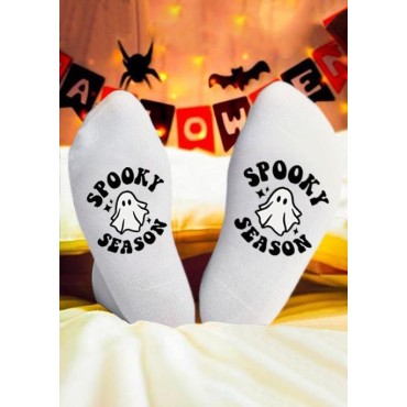 Halloween Spooky Season Casual Crew Socks - White