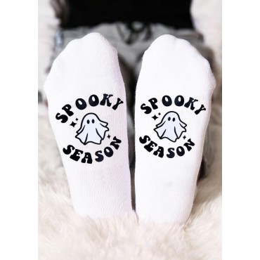 Halloween Spooky Season Casual Crew Socks - White