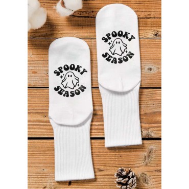 Halloween Spooky Season Casual Crew Socks - White
