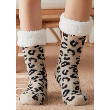 Leopard Thicken Velvet Warm Crew Socks