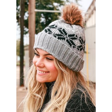 Soft Warm Knitted Hairball Hat - Gray