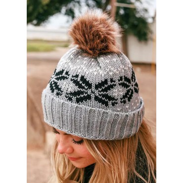 Soft Warm Knitted Hairball Hat - Gray