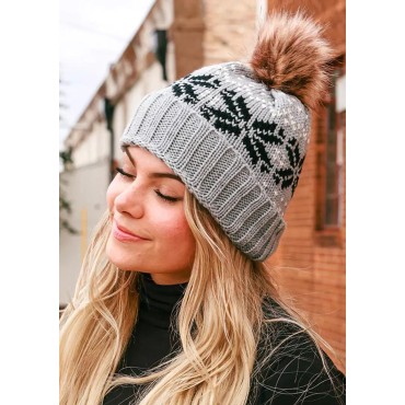 Soft Warm Knitted Hairball Hat - Gray