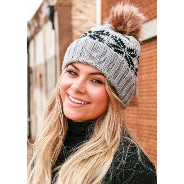 Soft Warm Knitted Hairball Hat - Gray