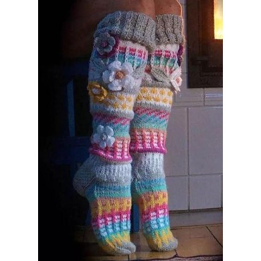 Flower Rainbow Over Knee Knitted Socks