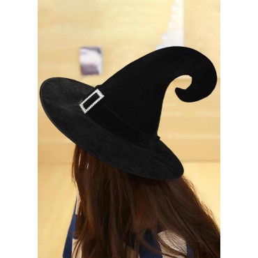 Halloween Large Ruched Rhinestone Witch Hat - Black