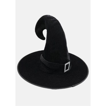 Halloween Large Ruched Rhinestone Witch Hat - Black
