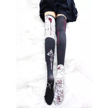 Halloween Cross Color Block Over Knee Socks