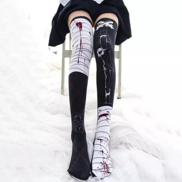 Halloween Cross Color Block Over Knee Socks