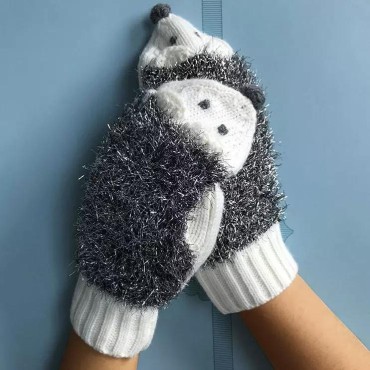 Hedgehog Crochet Knitted Mittens Gloves