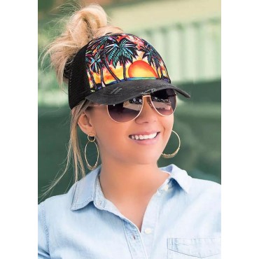 Beach Sunset Coconut Tree Criss-Cross Baseball Cap - Gray