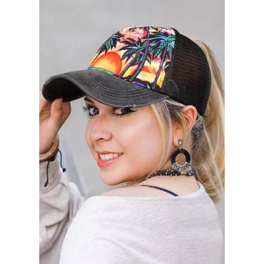 Beach Sunset Coconut Tree Criss-Cross Baseball Cap - Gray