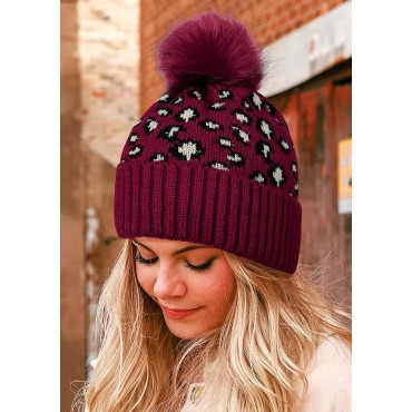 Leopard Knitted Hairball Hat