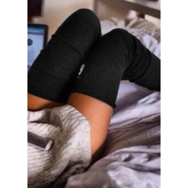 Solid Knitted Thigh-High Socks