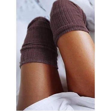 Solid Knitted Thigh-High Socks