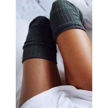 Solid Knitted Thigh-High Socks