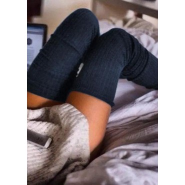 Solid Knitted Thigh-High Socks