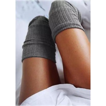 Solid Knitted Thigh-High Socks