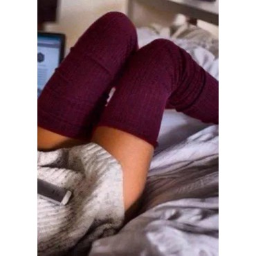 Solid Knitted Thigh-High Socks