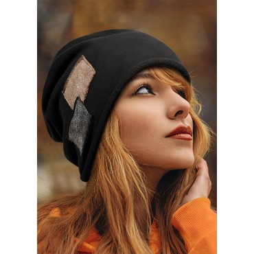 Color Block Patch Beanie Hat