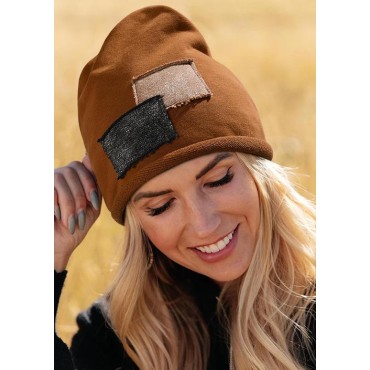 Color Block Patch Beanie Hat