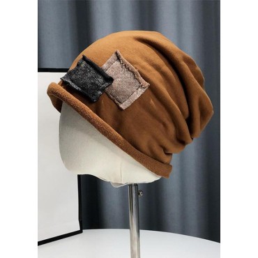 Color Block Patch Beanie Hat
