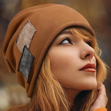 Color Block Patch Beanie Hat