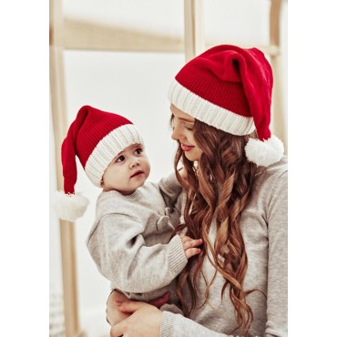 2Pcs Christmas Mommy And Me Soft Beanie Santa Cap Set