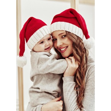 2Pcs Christmas Mommy And Me Soft Beanie Santa Cap Set