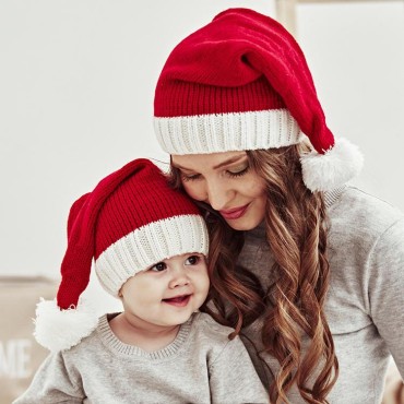 2Pcs Christmas Mommy And Me Soft Beanie Santa Cap Set
