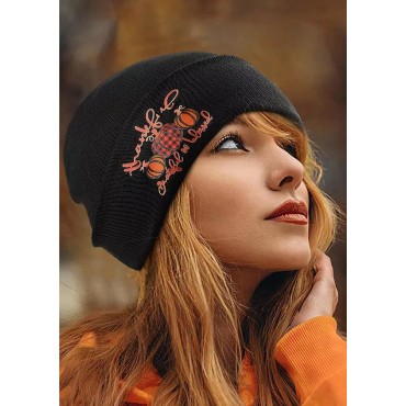Thankful Grateful And Blessed Pumpkin Plaid Beanie Hat - Black