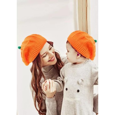 Pumpkin Knitted Beret Hat - Women