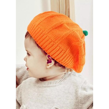 Pumpkin Knitted Beret Hat - Women