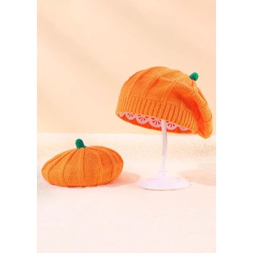 Pumpkin Knitted Beret Hat - Women