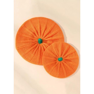 Pumpkin Knitted Beret Hat - Women