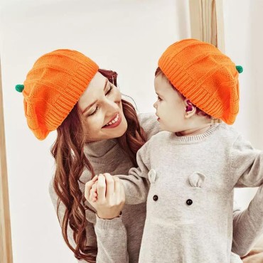 Pumpkin Knitted Beret Hat - Women