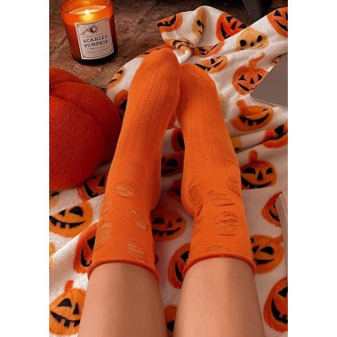 Ripped Hole Crew Socks - Orange