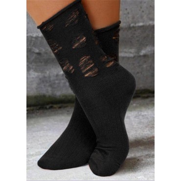 Ripped Hole Crew Socks - Orange